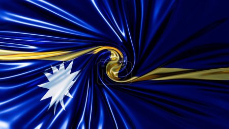 Representación artística de la bandera de Nauru con un toque moderno, con audaces remolinos azules y amarillos brillantes y una estrella blanca