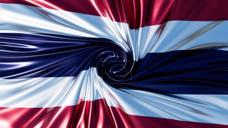 Elegantes und dynamisches Wirbelmuster mit dem kräftigen Rot, Weiß und Blau der thailändischen Nationalflagge mit einem seidenen Textureffekt.