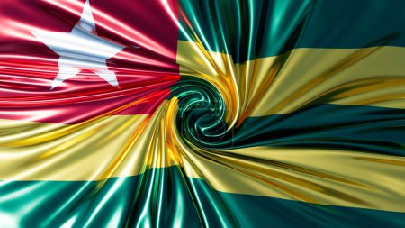 Luxurious silk-like texture and twirl presenting the Togolese flag with a prominent white star, set against a backdrop of green, yellow, and red.