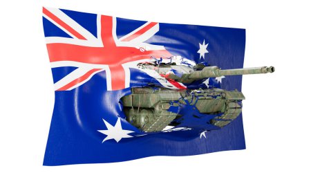 Une image composite qui fusionne un char militaire avec un drapeau de