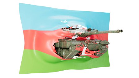 A composite image that fuses a military tank with a flag o