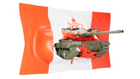 A composite image that fuses a military tank with a flag of canada mixed, which means unity.