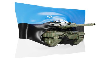 A composite image that fuses a military tank with a flag of