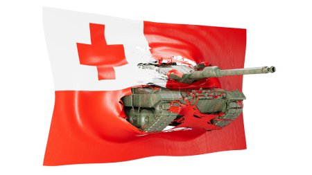 Ein zusammengesetztes Bild, das einen Militärpanzer mit einer Flagge der Tonga mischt, was Einheit bedeutet.