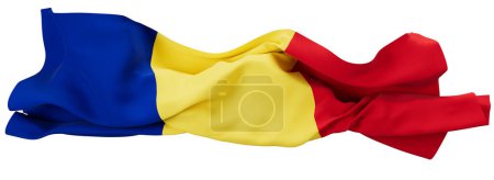 Elegantly draped Romanian flag with a harmonious blend of blue, yellow, and red folds