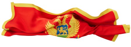 Undulating Montenegrin flag captured with its bold red and yellow hues, featuring a detailed heraldic eagle emblem