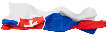 Téléchargez les photos : Le drapeau de la Slovaquie ondule élégamment, avec la croix blanche de Lorraine au-dessus des sommets des montagnes Tatra - en image libre de droit