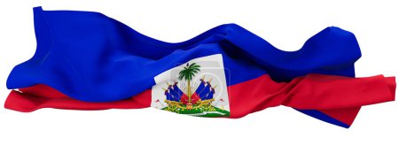 Die haitianische Flagge weht in kräftigen Farben und Emblemen mit einer faszinierenden Präsenz, die die reiche Geschichte und Widerstandsfähigkeit des Landes verkörpert