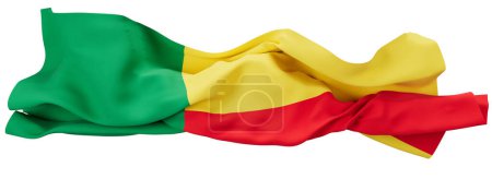Captivating close-up of Benin flag showing the lush green, vibrant yellow, and rich red sections in soft ripples.