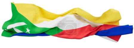 Foto de Esta llamativa imagen muestra el diseño único de la bandera de Comoras con un triángulo verde, media luna blanca y cuatro estrellas en un campo de amarillo, blanco, rojo y azul.. - Imagen libre de derechos