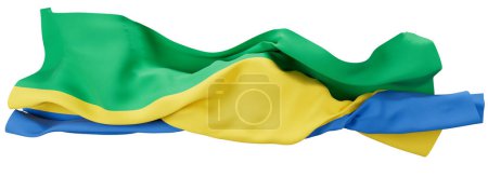 Une impressionnante exposition du drapeau gabonais, avec ses bandes symboliques vertes, jaunes et bleues, symbolisant la richesse naturelle de la nation.