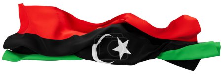 Foto de La llamativa bandera libia muestra una media luna blanca y una estrella en una rica franja central negra, flanqueada por rojo y verde - Imagen libre de derechos