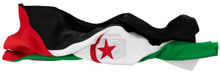Foto de La bandera de la República Árabe Saharaui Democrática, con su audaz estrella roja y creciente sobre blanco, flanqueada por negro, blanco y verde - Imagen libre de derechos