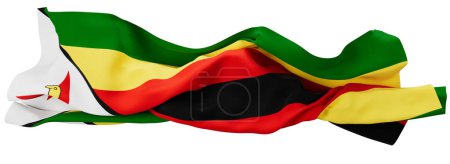 Die Flagge Simbabwes weht vor Stolz, mit der ikonischen Vogelsilhouette und dem Stern vor einem Hintergrund kräftiger Farben