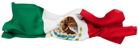 Diese lebhafte Darstellung der mexikanischen Flagge wabert und zeigt das Emblem eines Adlers auf einem Kaktus, symbolisch für Erbe und Stärke
