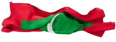 Foto de Esta imagen captura los pliegues dinámicos de la bandera de Maldivas, con su llamativa media luna verde y blanca sobre un fondo rojo vivo - Imagen libre de derechos