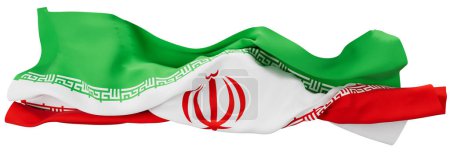 Vibrant Waving Flag of Iran with Traditional Islamic Patterns and National Emble