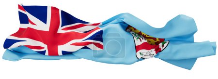 Foto de Cautivante bandera de Fiji azul claro con el histórico Union Jack y intrincado escudo nacional, ondulado suavemente - Imagen libre de derechos