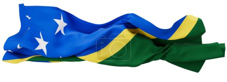 Téléchargez les photos : Affichage dynamique du drapeau des Îles Salomon, avec des étoiles audacieuses sur un champ bleu avec des rayures jaunes et vertes - en image libre de droit