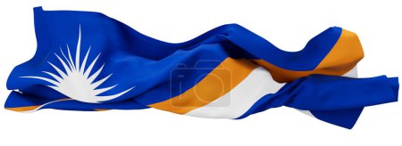El llamativo azul y naranja de la bandera de las Islas Marshall, con su radiante estrella blanca, ondea contra un lienzo oscuro