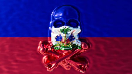 Photo for The essence of Haiti flag is artistically interwoven with the Jolly Roger, creating a vibrant reflection of strength and heritage on water. - Royalty Free Image