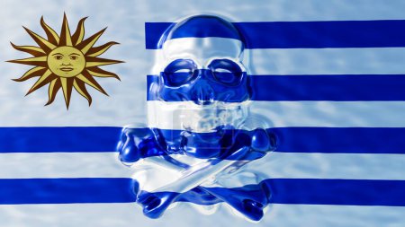El icónico Sol de Mayo uruguayo irradia en medio de las rayas celestes de azul y blanco, como se ve a través de la pureza de una gota de agua.