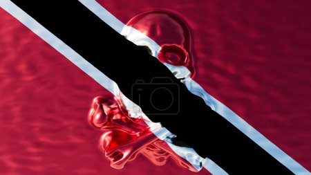 The bold black diagonal of Trinidad and Tobagos flag intersects a lustrous red field and a pure white band, all through a prism of water.