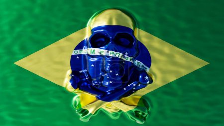 Bandera y lema nacional de Brasil, Ordem e Progresso, visto a través de una gota de agua prismática, destacando la unidad y el optimismo