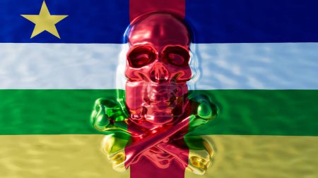 A stunning fusion of art and patriotism, this image presents a glossy, vibrant skull against the rich backdrop of the Central African Republic flag's colors