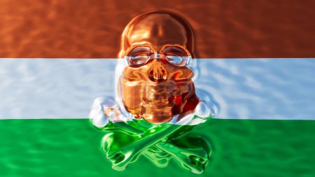 A striking image of a golden-hued skull seamlessly blended into the bold colors of the Nigerien flag, evoking a sense of national identity and the human essence