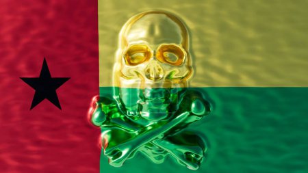 In this digital masterpiece, a radiant golden skull complements the bold colors of the Guinea-Bissau flag, embodying the nation's storied past and dynamic present