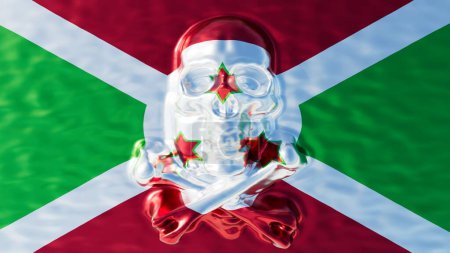 Striking digital art merging a luminous skull with the Burundi flag, a visual narrative on the nation's resilience and historical depth