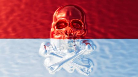 A shimmering chrome skull melds seamlessly with the bold red and white of Indonesia proud flag