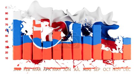 Dieses fesselnde Bild zeigt die slowakische Flagge, die elegant über einem Balkendiagramm vor dunklem Hintergrund drapiert ist und Finanzdaten symbolisiert.