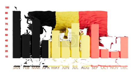 Artistic interpretation of a growth chart infused with the black, yellow, and red of Belgium flag, symbolizing economic trends