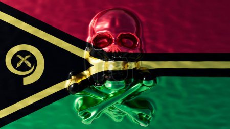 A striking digital creation combining the Vanuatu flag with a liquid-style skull, symbolizing deep cultural narratives and the fluidity of identity. Perfect for thematic art collections.