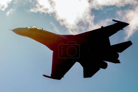 Photo for RADOM, POLAND - AUGUST 27, 2017: Ukrainian Air Force SU-27 AB fighter fly over Radom airfield - Royalty Free Image