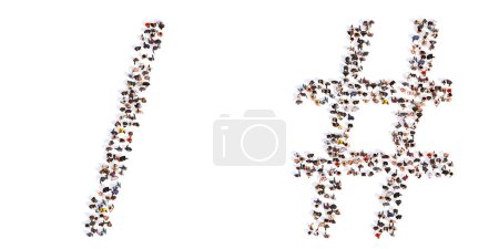 Photo for Concept or conceptual large community of people forming the division slash and  number sign. 3d illustration metaphor for unity and diversity, humanitarian, teamwork, cooperation, education, friendship and communityConcept or conceptual large communi - Royalty Free Image