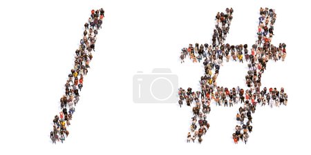 Photo for Concept or conceptual large community of people forming the division slash and  fullwidth number sign. 3d illustration metaphor for unity and diversity, humanitarian, teamwork, cooperation, education, friendship and communityConcept or conceptual lar - Royalty Free Image