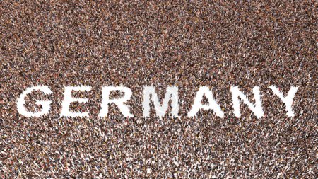 Foto de Concept or conceptual large community of people forming the word GERMANY. 3d illustration metaphor for culture, history and education, politics, economy and business, travel and adventure - Imagen libre de derechos