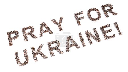 Photo for Concept or conceptual large community of people forming  PRAY FOR UKRAINE message. 3d illustration metaphor to faith, God, community, unity, love, hope, peace, friendship and  trust - Royalty Free Image
