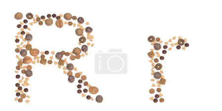 Photo for Concept or conceptual set of pastry delicious products forming the font R. 3d illustration metaphor for education, school, agriculture, traditional and rustic, organic, healthy and natural. - Royalty Free Image
