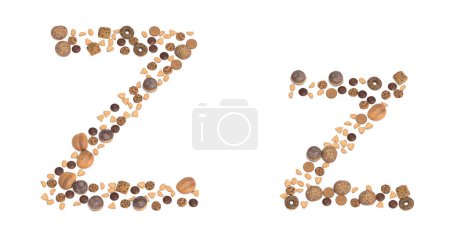 Téléchargez les photos : Concept or conceptual set of pastry delicious products forming the font Z. 3d illustration metaphor for education, school, agriculture, traditional and rustic, organic, healthy and natural. - en image libre de droit