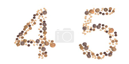 Téléchargez les photos : Concept or conceptual set of pastry delicious products forming the fonts 4 and 5. 3d illustration metaphor for education, school, agriculture, traditional and rustic, organic, healthy and natural. - en image libre de droit