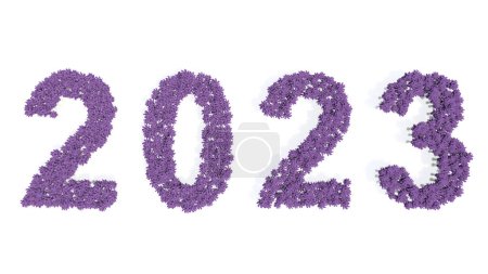 Téléchargez les photos : Concept or conceptual set of beautiful blooming lupine bouquets forming the year 2023. 3d illustration metaphor for hope, future, prosperity,  health, romance and love, nature, spring or summer. - en image libre de droit