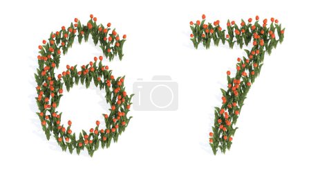 Foto de Conjunto conceptual o conceptual de hermosos ramos de tulipanes en flor que forman las fuentes 6 y 7. metáfora de la ilustración 3d para la educación, diseño y decoración, romance y amor, naturaleza, primavera o verano. - Imagen libre de derechos