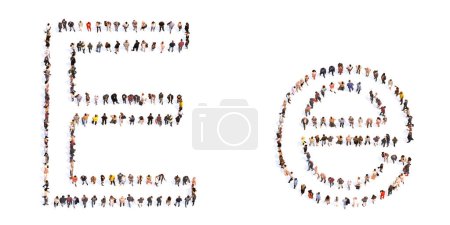 Photo for Concept or conceptual large community of people forming the font E. 3d illustration metaphor for unity and diversity, humanitarian, teamwork, cooperation, education, friendship and community - Royalty Free Image