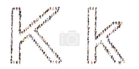 Téléchargez les photos : Concept ou concept grande communauté de personnes formant la police K. 3d illustration métaphore pour l'unité et la diversité, humanitaire, travail d'équipe, coopération, éducation, amitié et communauté - en image libre de droit