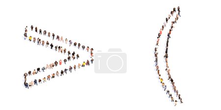 Photo for Concept or conceptual large community of people forming the greater and ( signs. 3d illustration metaphor for unity and diversity, humanitarian, teamwork, cooperation, education, friendship and community - Royalty Free Image