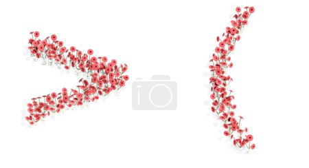 Téléchargez les photos : Concept ou ensemble conceptuel de beaux bouquets de gerberas en fleurs formant le et (signes. 3d illustration métaphore pour l'éducation, le design et la décoration, romance et amour, nature, printemps ou été. - en image libre de droit